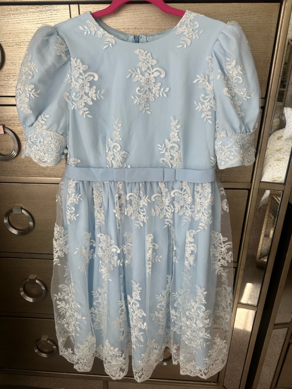 Custom Made Baby Shower Dress 👗 Light Blue Lace Embroidered Dress - Picture 2 of 9